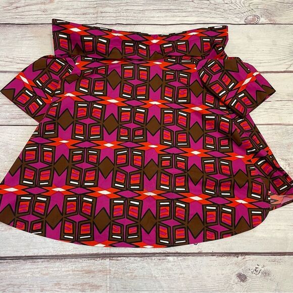 ASPESI Printed Cotton Geometric Off The Shoulder Blouse Red Pink Size 40 = US 4 - Picture 4 of 12